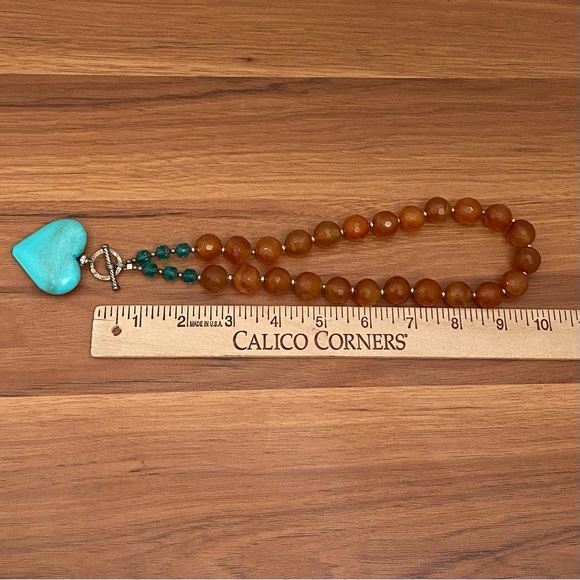 Handmade Agate Stone Crystal Faux Turquoise Heart Pendant Toggle Chunky Necklace - Picture 11 of 16